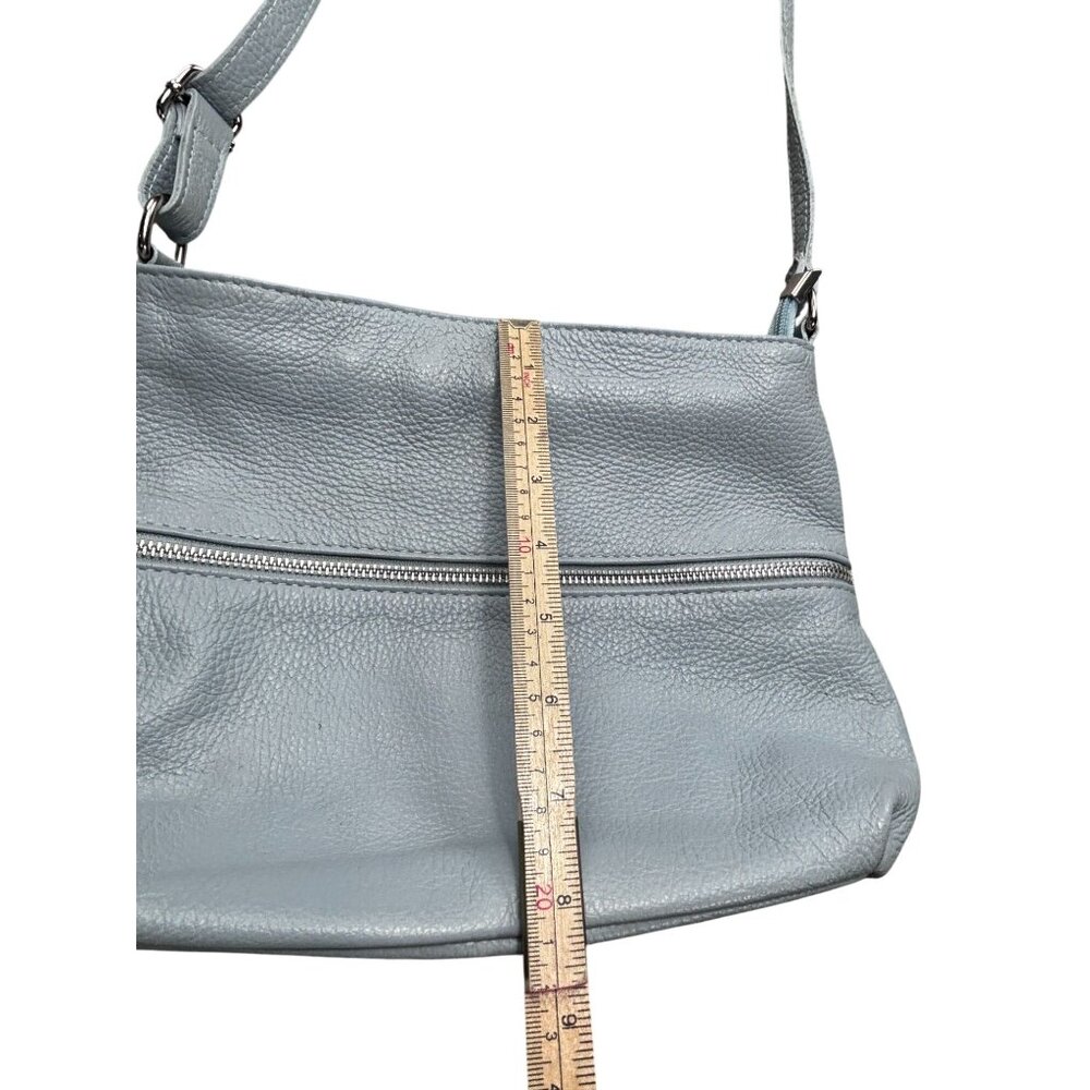 Italian-Made Light Blue Genuine Leather Shoulder Bag With Zip Closure & Tassel - Picture 8 of 9